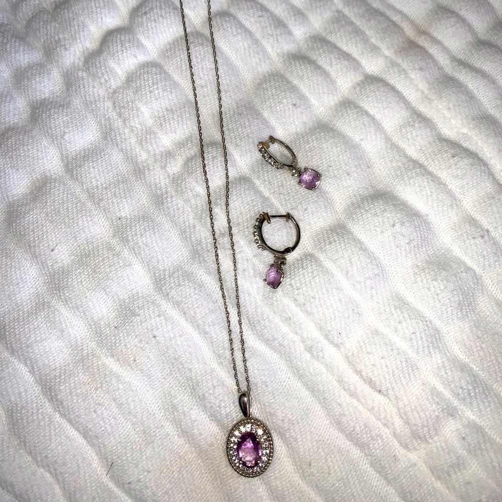 Amethyst necklace & earrings on sterling silver